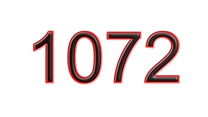 red 1072 number 3d effect white background