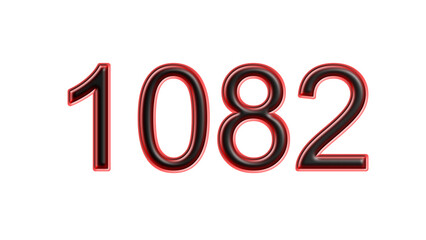 red 1082 number 3d effect white background