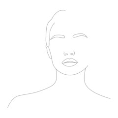 One face line. Minimalist continuous linear sketch of a female face. Female portrait black white artistic outline vector hand-drawn illustration. Boho girl. A woman's face. Portrait of minimalism.