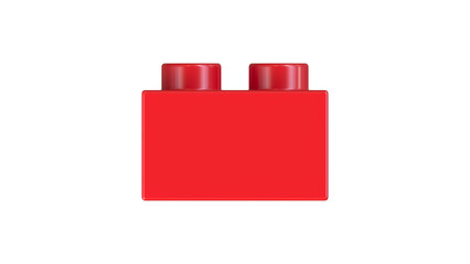 Close Up View of a Red Plastic Block Isolated on a White Background. Children Building Brick, Side View. High Quality 3D Rendering with a Work Path. 8K Ultra HD, 7680x4320