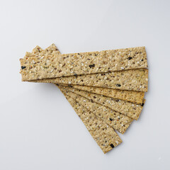 diet crispy bread on a white acrylic background