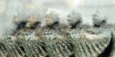 Expressive brushed painting on canvas. Abstract texture. 2d illustration. Wide brushstrokes. Modern digital art. Contemporary brush. Modern expression. Popular style pattern painted image.