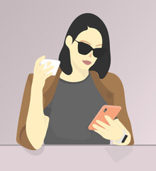 girl hangout in coffee shop holding a phone