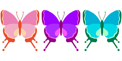 Obraz na płótnie Canvas Vector collection, colorful butterfly insects. Decorative design. Isometric, flat style.