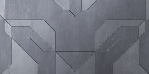 Futuristic conceptual design background. Spaceship texture wallpaper. Brushed technology pattern surface. 3D illustration. Symmetrical SciFi panels wall. © Hybrid Graphics