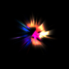 Pretty background of crossing beams of light and glowing particles. Wallpaper of vibrant colorful lights. Shinny light display.