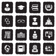 Student Icons. Grunge Black Flat Design. Vector Illustration.