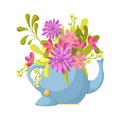 Home plant in teapot. Home decor element.