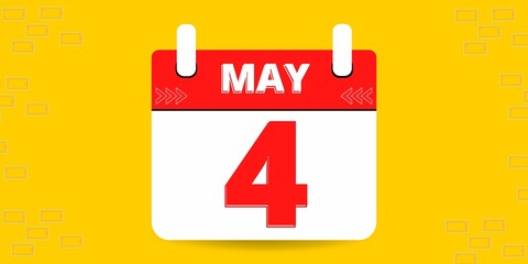 4th day of the calendar. Banner with four on an yellow background with a white calendar