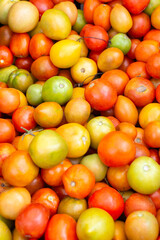 Variety of multi-colored tomatoes at a traditional Latin market