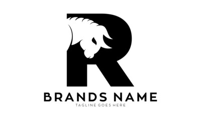 Letter R with bull head vector logo