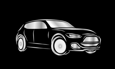 Sports car logo. Side view of supercar. Race car on plain background.