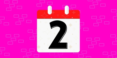2th day of the calendar. Banner with two on an pink background with a white calendar