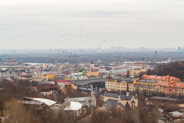 Ukraine, Kyiv – November 26, 2016: Aerial panoramic view on central and historical part of Kyiv...
