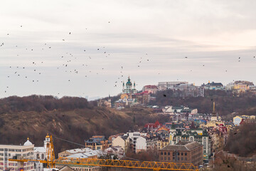 Ukraine, Kyiv – November 26, 2016: Aerial panoramic view on central and historical part of Kyiv...