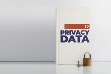 Naklejka na ściany i meble Privacy data protection concept, a lock in front of a book with the text: Privacy Data on its cover