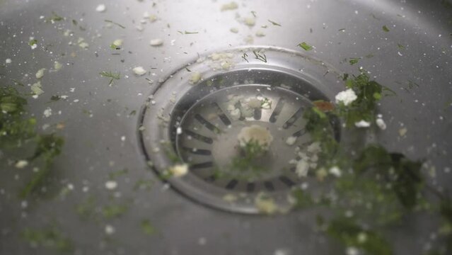 A clogged sink in the kitchen close-up