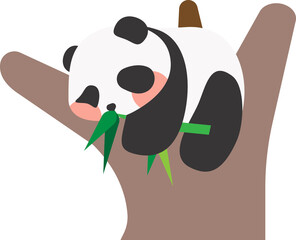 Cute Cartoon Baby Panda. Panda climbing on tree, holding on to trunk. Panda eating bamboo. Panda with black and white color. Cartoon illustration, Vector, EPS10
