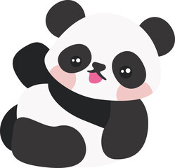 Cute Cartoon Baby Panda. Panda sitting on the floor and saying hello. Panda with black and white color. Cartoon illustration, Vector, EPS10
