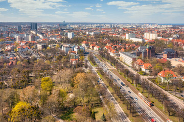Aerial scenery of Gdansk Wrzeszcz at spring time. Poland