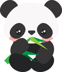 Cute Cartoon Baby Panda. Panda sitting on the floor and eating bamboo. Panda with black and white color. Cartoon illustration, Vector, EPS10