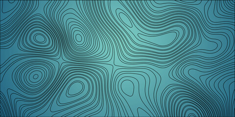 Fractal lines background. Topographic map like abstract backdrop with blue color and black lines in this design. Terrain topography, seamless design, unequaled tileable isolines pattern, vector .