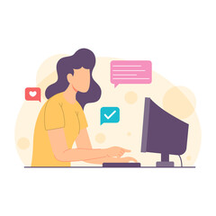 flat design of a woman working on a computer
