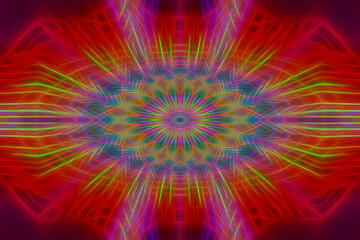 Abstract symmetrical multicolored luminous background kaleidoscope.