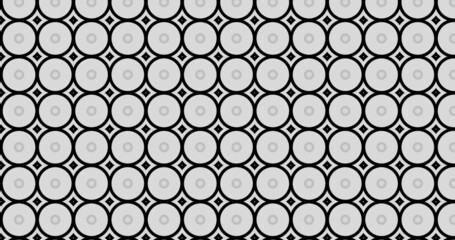Render with black and gray decorative simple flat background made of circles and rhombuses