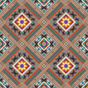 Ethnic ikat tribal folk art vector  seamless pattern background Traditional native repeat pattern for print fashion fabric in Indonesia indian cuture bohemian interior decoration 