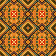 Ethnic ikat tribal folk art vector  seamless pattern background Traditional native repeat pattern for print fashion fabric in Indonesia indian cuture bohemian interior decoration 