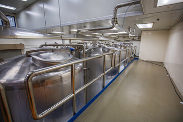 Stainless lid steel tanks with pressure meter in equipment tank facility for water cleaning