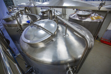 Stainless lid steel tanks with pressure meter in equipment tank facility for water cleaning