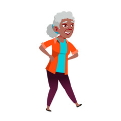 Old Woman Funny Dancing on Dance Floor Vector. African Elderly Lady Dancing And Enjoying Leisure Time. Character Grandmother Dancer Performing Energy Motion Flat Cartoon Illustration