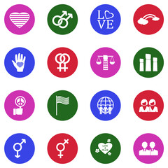LGBT Icons. White Flat Design In Circle. Vector Illustration.