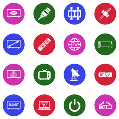 Fototapeta premium Television Icons. White Flat Design In Circle. Vector Illustration.