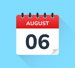 August 06, six of the month. Vector flat design of daily calendar icon. Date and day of the year.