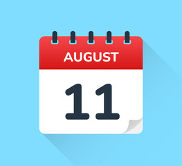 August 11, eleven day of the month. Vector flat design of daily calendar icon. Date and day of the year.