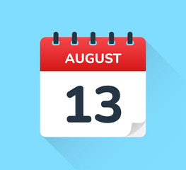 August 13. Vector flat daily calendar icon. Date and time, day, month.
