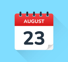 August 23 - Calendar icon in flat design. Vector illustration - obrazy, fototapety, plakaty