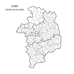 Vector Map of the Geopolitical Subdivisions of The Département Du Cher Including Arrondissements, Cantons and Municipalities as of 2022 - Centre-Val de Loire - France