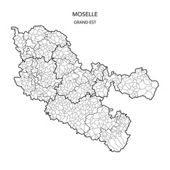 Vector Map of the Geopolitical Subdivisions of The Département De La Moselle Including Arrondissements, Cantons and Municipalities as of 2022 - Grand Est - France