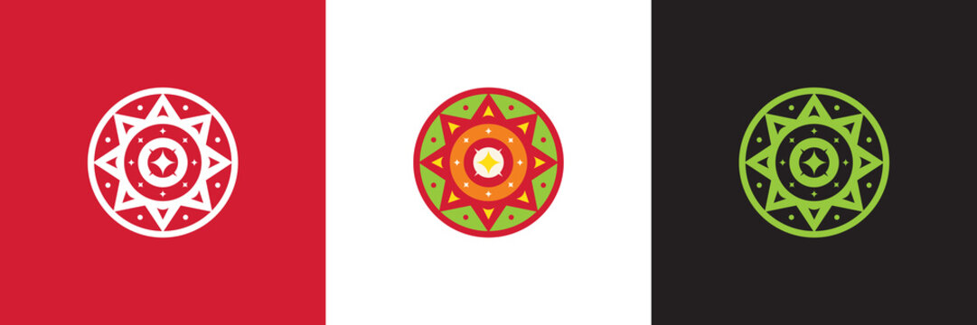 Solar ornament in Slavic style. Logo, sign, icon of the fair. Simple geometric emblem.