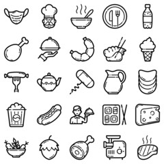 Food Flat Icon Set Isolated On White Background