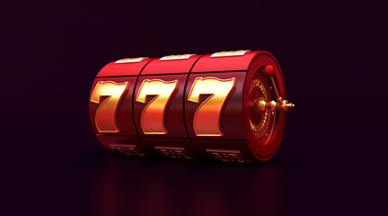 casino slot machine red gold 3d render 3d rendering illustration  - obrazy, fototapety, plakaty