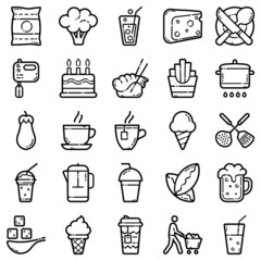 Food Flat Icon Set Isolated On White Background