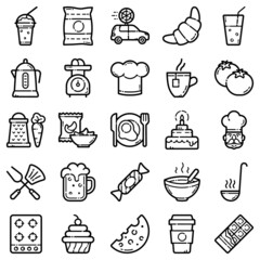 Food Flat Icon Set Isolated On White Background