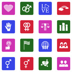 LGBT Icons. White Flat Design In Square. Vector Illustration.