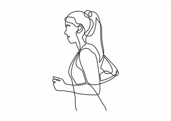 Running woman vector illustration-continuous line drawing 