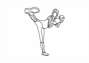 woman fitness kick boxing-continuous line drawing